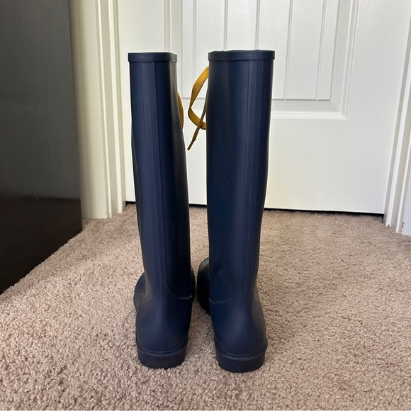 Navy Blue Yellow Lace Rain Boots Size 9 - Picture 4 of 10